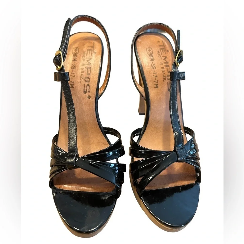 TEMPOS Vintage 1970s Strappy Heels Size 7 - Picture 1 of 9